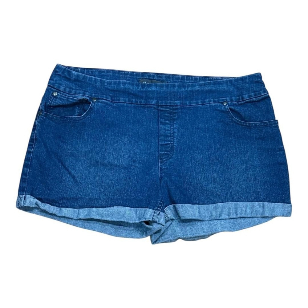 Reitmans Shorts Womens 18 Petites Blue Denim Cuffed Stretch Hot Pants Casual